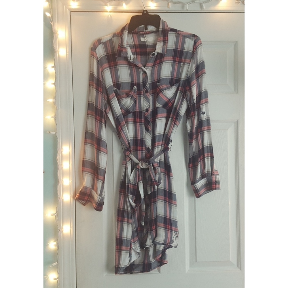 Flannel Tie-Front Shirt Dress